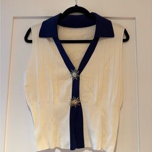 Tow Toned Collared Knit Vest Top